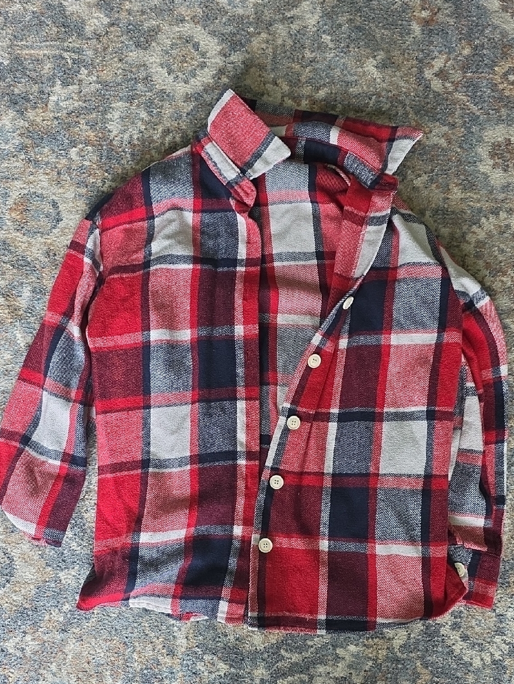 80 - SHEIN Red Navy White Plaid Button-Up Shirt